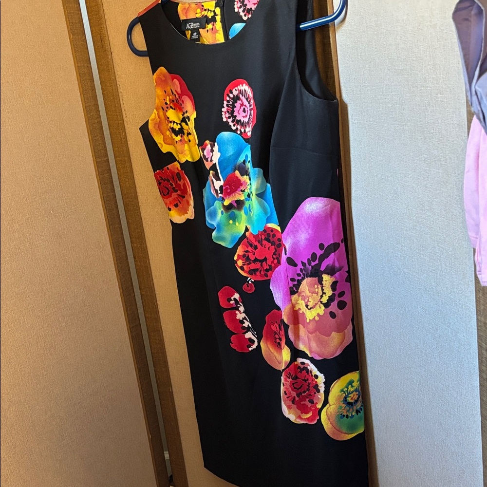AGB Black Dress with Vibrant Floral Print 6P